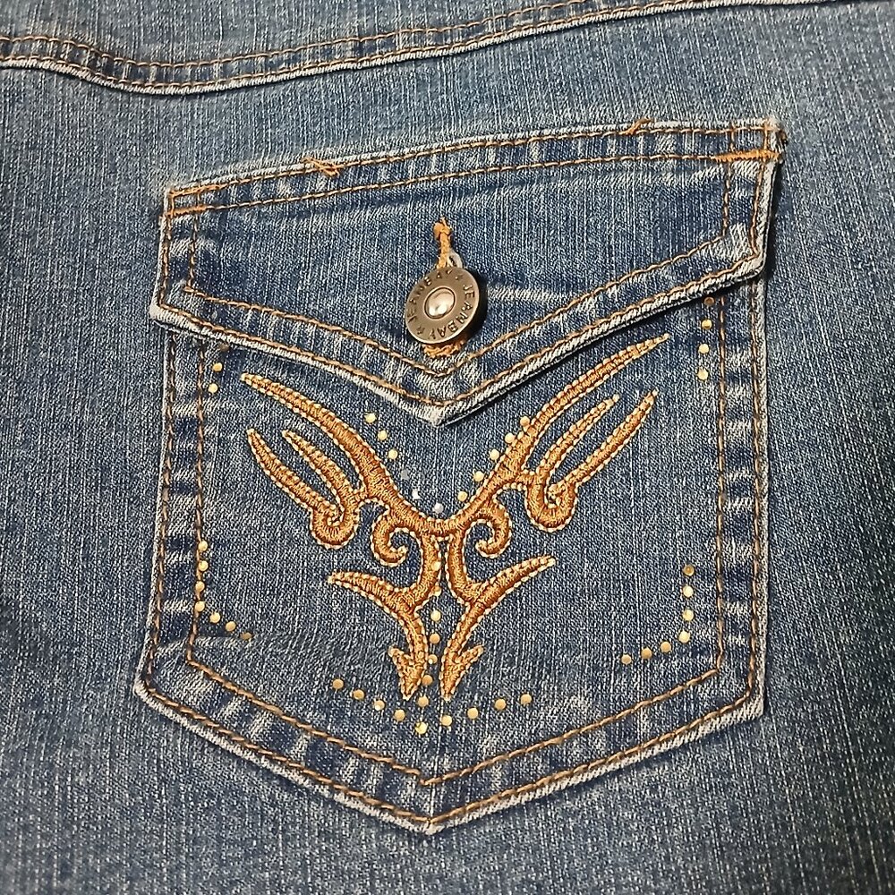 JeanBay Jeans Plus Size 16 W Capri Blue Ramie Denim Embroidered Vintage Y2K - Picture 6 of 9